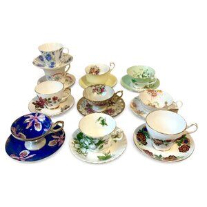 10 Mismatched Tea Cups and Saucers Teacups Instant Collection Tea Party Crafting